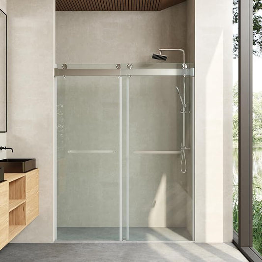 Frameless Soft Close Shower Door, 76 "H, 3/8" Clear Tempered Glass, Double by CRISSENSSI