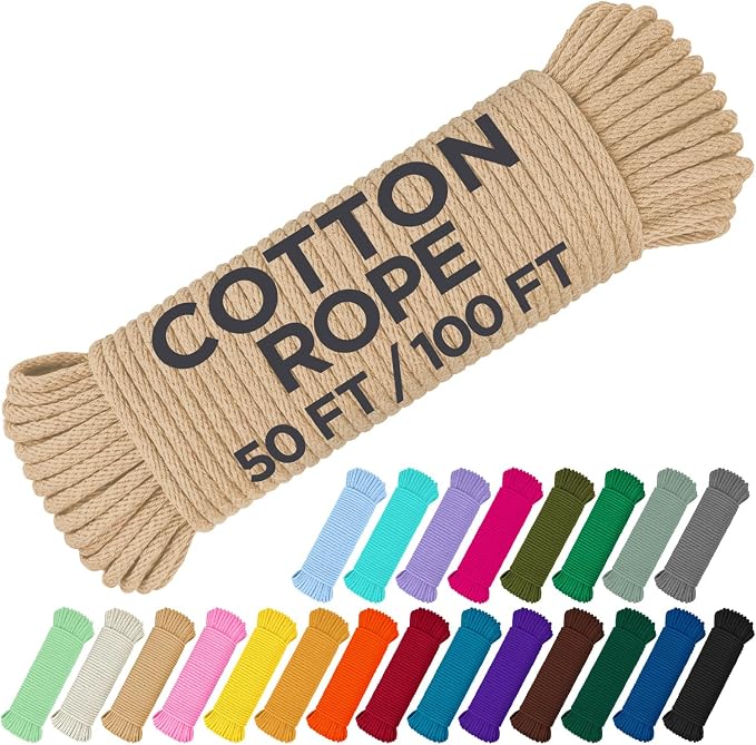 TECEUM Cotton Rope 3/16” – 100 FT – Strong All-Purpose Braided Rope – Natural by TECEUM