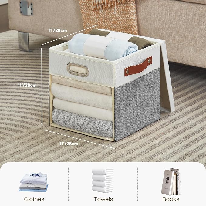 Fabric Storage Cubes with Clear Windows and Lids, Decorative Storage Boxes - Image 2