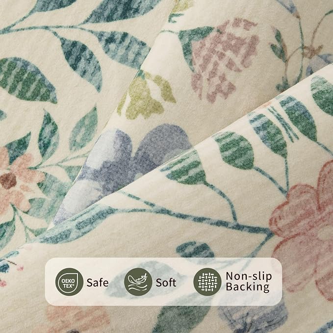 2'6" x 8' Floral Runner Rug, Washable Runners - Image 4