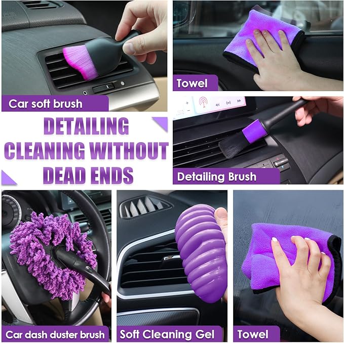 Viewsun 17PCS Car Cleaning Kit, Detailing Brush Set, Windshield Cleaner - Image 4