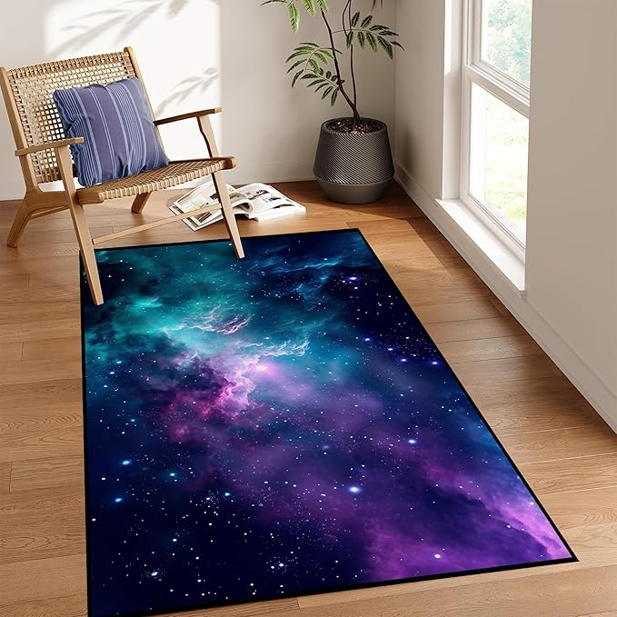 Galaxy Area Rug Dark Blue Outer Space Starry Sky Carpets for Kids Bedroom Living Room Glitter Throw Rugs Floor Mat, 31" X 63",Dark Blue