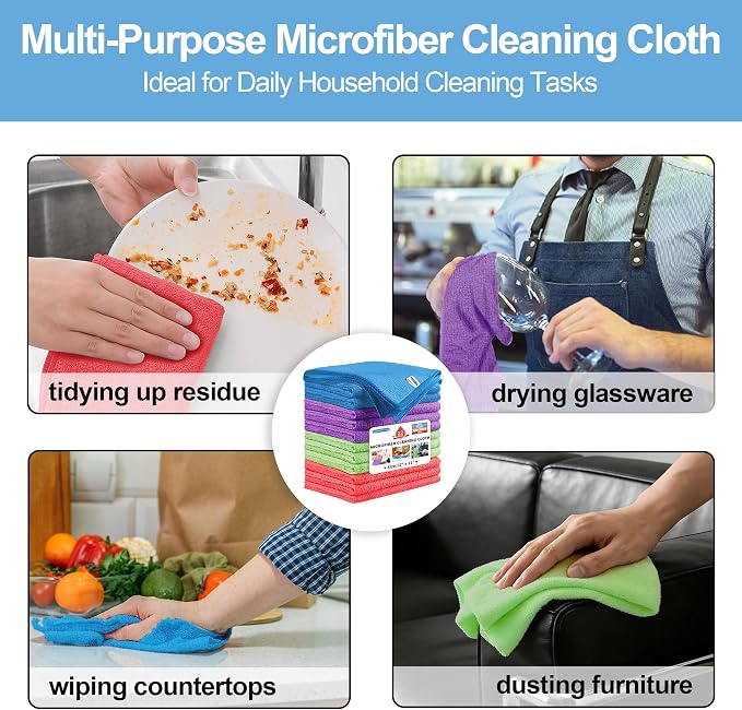 HOMERHYME Microfiber Cleaning Cloth, 12 Pack Cleaning Rags, Reusable Microfiber - Image 8