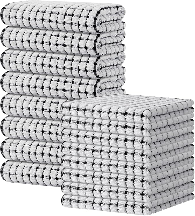 Kitinjoy Cotton 16 Pack Kitchen Towels and Dishcloths Sets, 16 x 25 Inch & 12 X by Kitinjoy