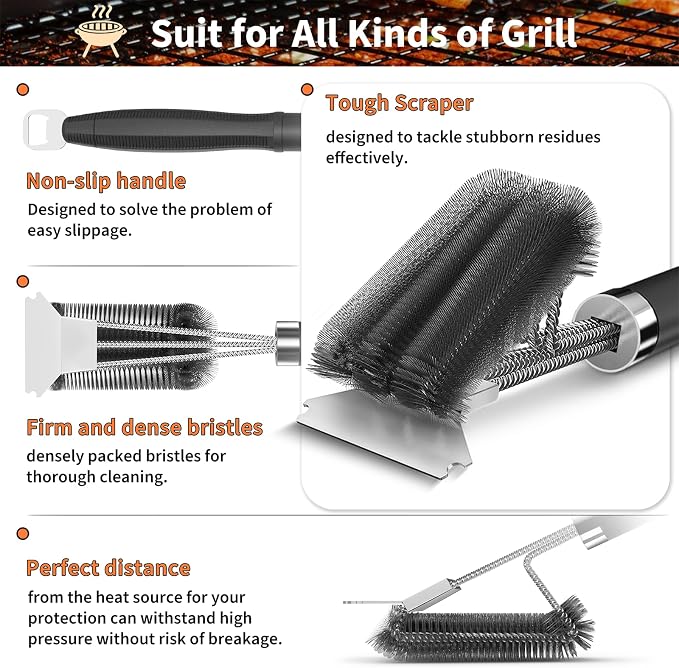 Grill Brush and Scraper-18 Adjustable Handle Safe BBQ Grill Brush - Image 4