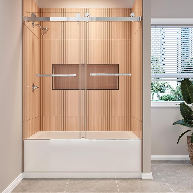 56-61" W x 66" H Bathtub Shower Door, Double Sliding Bathtub Glass Door by AHNDL