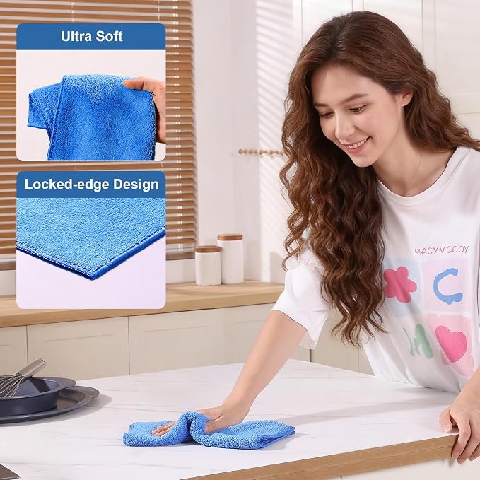 JOYMOOP Microfiber Cleaning Cloths 18 Packs, 11.8" x 11.8" Blue Reusable - Image 2