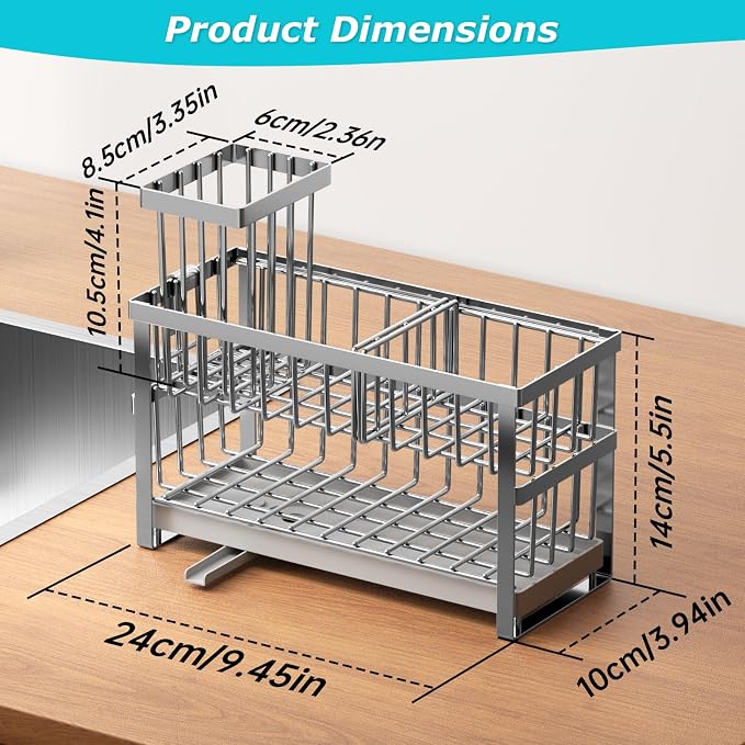 Sponge Holder for Kitchen Sink, 2 Tier Sink Caddy Organizer Countertop - Image 4
