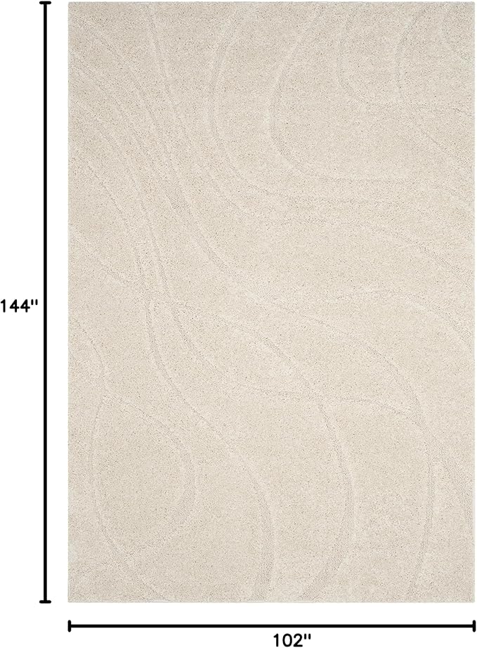 SAFAVIEH Florida Shag Collection Area Rug - 8'6" x 12', Creme & Creme, Non-Shedding & Easy Care, 1.2-inch Thick Ideal for High Traffic Areas in Living Room, Bedroom (SG471-1111)