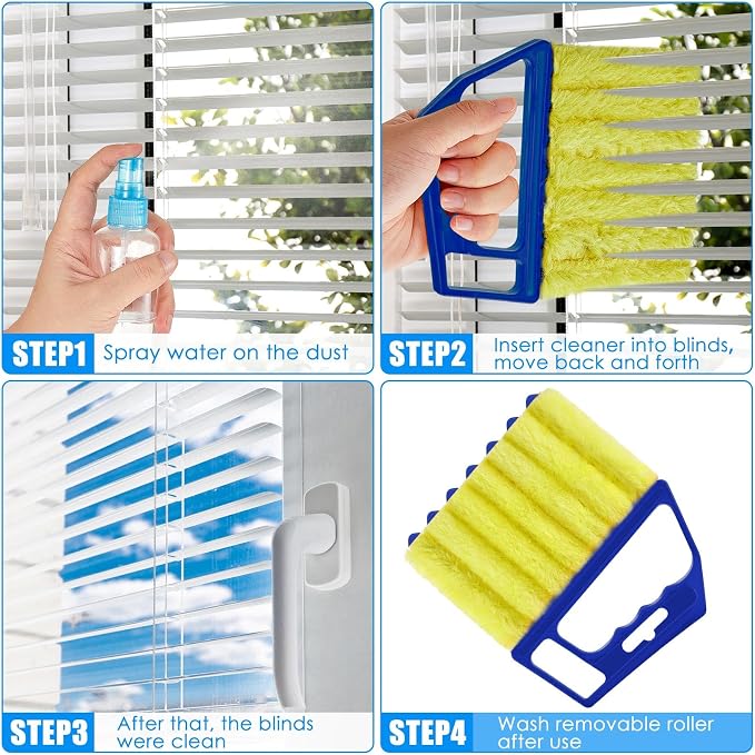 Geiserailie 2 Pcs Window Venetian Blind Cleaner Duster Tool Washable 7 Fingers - Image 4