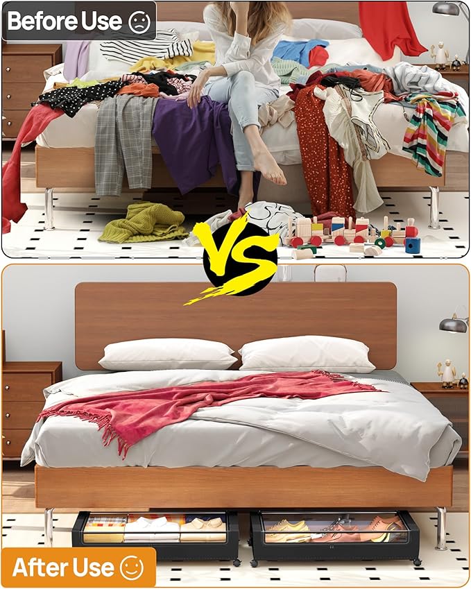 Under Bed Storage with Wheels, Square Under Bed Storage Containers, 4 Pack - Image 3