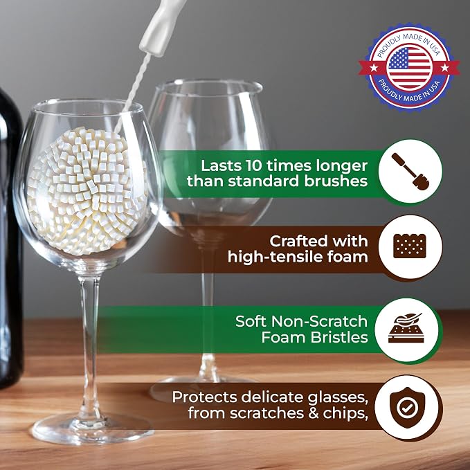 Tupkee Wine Glass Cleaning Brush – Soft Non-Scratch Foam Bristles – Goblet & - Image 5