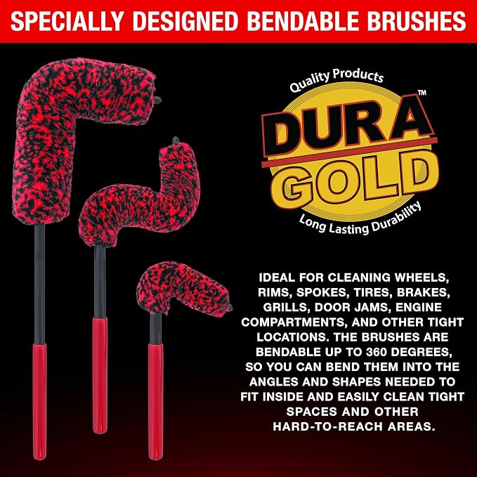 Dura-Gold Car Wheel Detailing and Cleaning Brush Set, 3 Sizes - Image 3