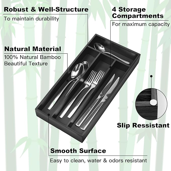 Silverware Organizer Small Bamboo Kitchen Drawer Organizer Utensil Organizer - Image 5