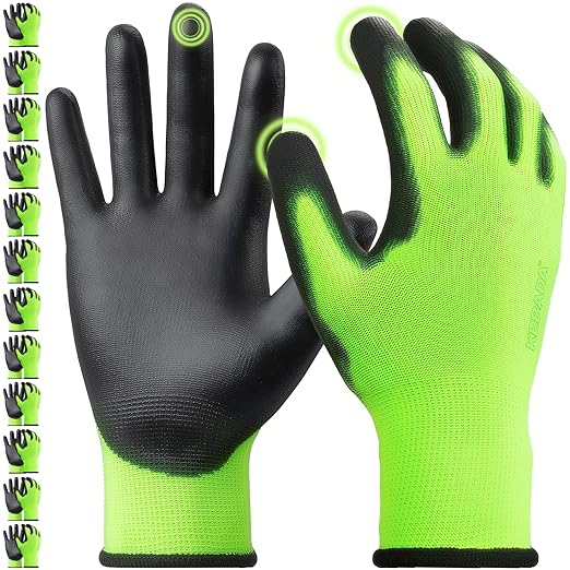 Kebada W1 Work Gloves for Men and Women, PU Coated Safety Gloves by KEBADA