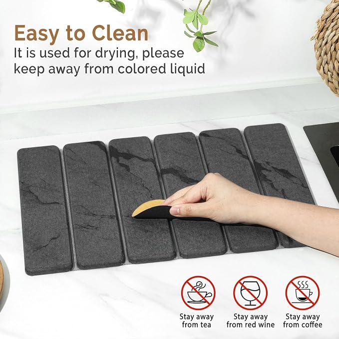 2 PCS Stone Dish Drying Mat for Kitchen Counter, Quick Dry Stone Dishes Mats - Image 5