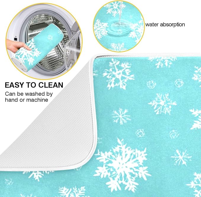 Winter Snowflake Turquoise Dish Drying Mat - Image 2