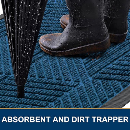 Smiry Front Door Mat Outside Entrance, Heavy Duty Sturdy Natural Rubber Doormat, Trap Dirt and Moisture, Easy Clean Low Profile Mats for Indoor Outdoor Entry, Irregular Triangle (47x32, Mixed Blue)
