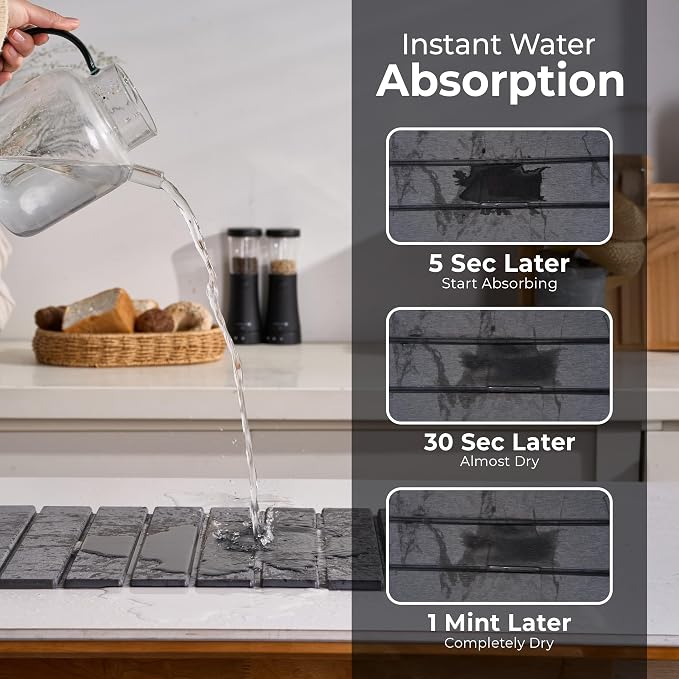 Large Stone Dish Drying Mat for Kitchen Counter, Foldable Water Absorbing - Image 3
