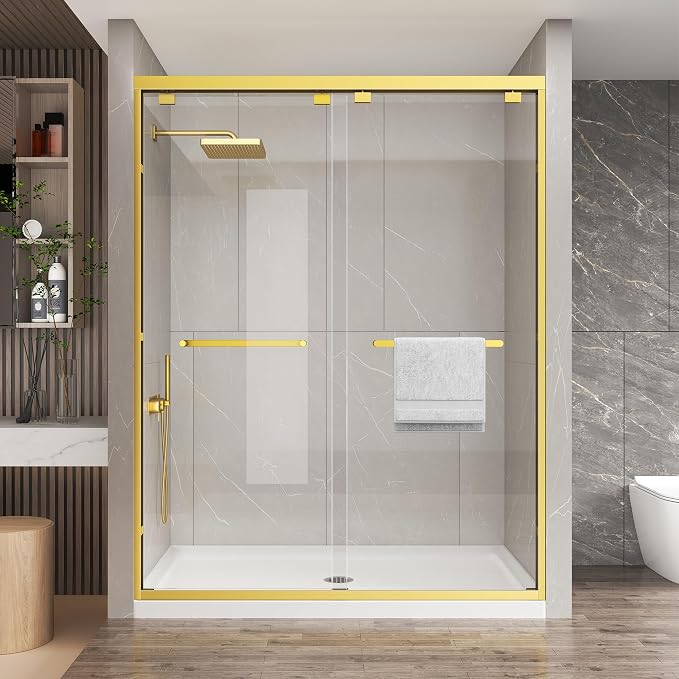 KPUY Glass Shower Door, 49-54" W x 76" H Semi-Frameless Double Sliding Shower by KPUY