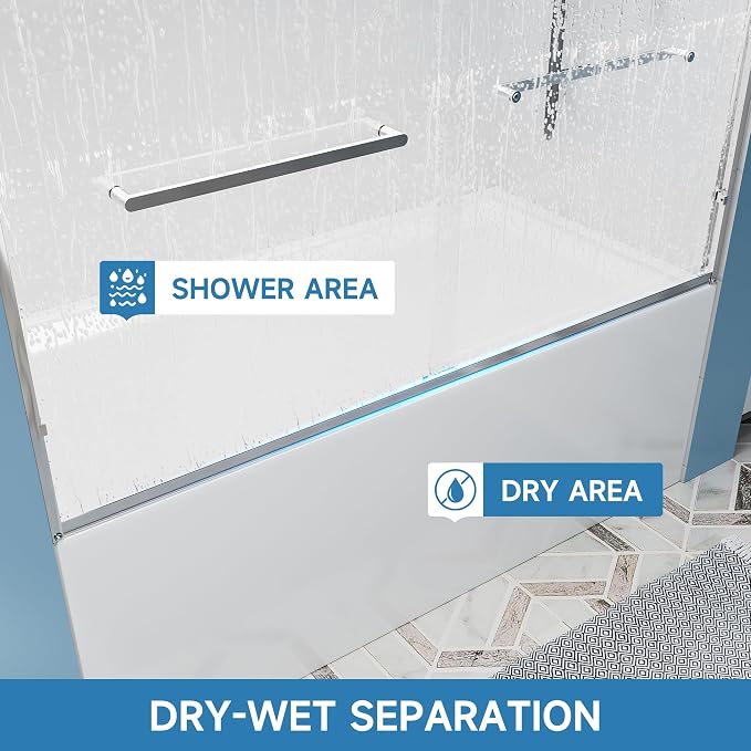 56-60" W x 57" H Semi-Frameless Bathtub Sliding Doors, 1/4" Tempered Glass - Image 5