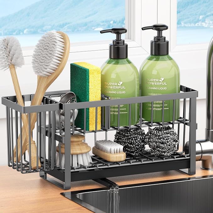 Sponge Holder for Kitchen Sink, 2 Tier Sink Caddy Organizer Countertop by Liuoud