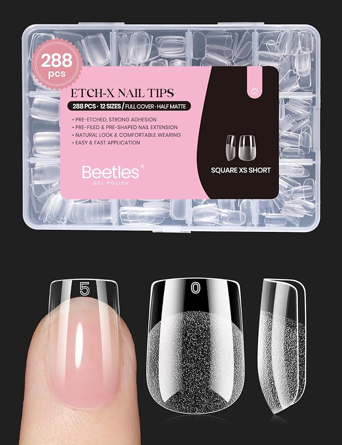 Beetles Gel Nail Tips 288 pcs Extra Short Square Nail Tips 12 Sizes Full Cover by beetlesGelPolish