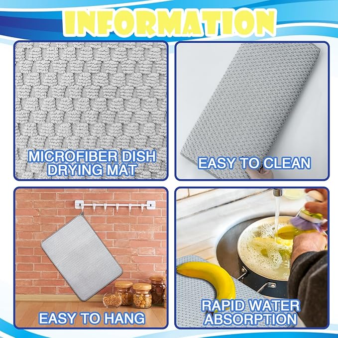 3 Pack Microfiber Dish Drying Mat, 24 x 17 inch Super Absorbent Drying Pad - Image 3