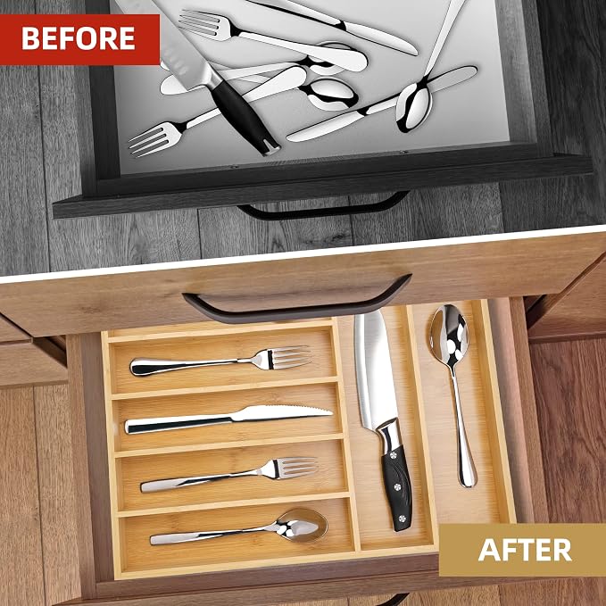 Silverware Organizer Bamboo Kitchen Drawer Organizer Utensil Organizer - Image 5