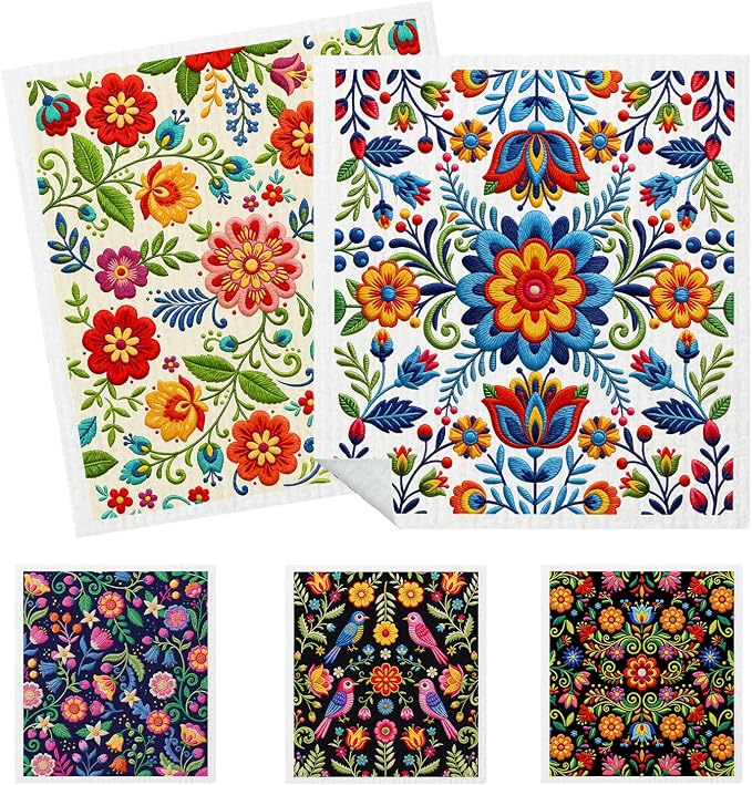 5 Pack Mixed Fiesta Floral Cinco De Mayo Kitchen Dishcloths Dish Towel by HEIFAM