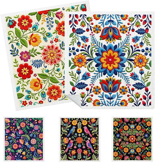 5 Pack Mixed Fiesta Floral Cinco De Mayo Kitchen Dishcloths Dish Towel by HEIFAM
