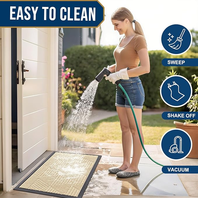 Smiry Front Door Mat Outside Entrance, Heavy Duty Sturdy Natural Rubber Doormat, Trap Dirt and Moisture, Easy Clean Low Profile Mats for Indoor Outdoor Entry, Irregular Triangle (71x24, Beige)