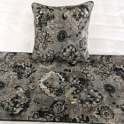The HomeCentric Handmade Black & Grey Twin 53 x 18 inch Bed Runner with Matching Pillow Cover, Velvet Damask with Tassels Bed Scarf, Abstract Modern - Paved Damask