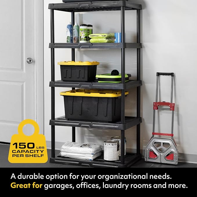 CX 5-Tier Plastic Storage Shelving Unit 2 Pack, Heavy Duty, 150lbs Per Shelf - Image 3
