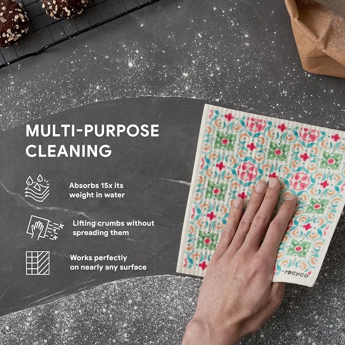 RECYCO Swedish Dishcloths for Kitchen | 6 Pack Boho Mosaic Bliss Washable Dish - Image 4