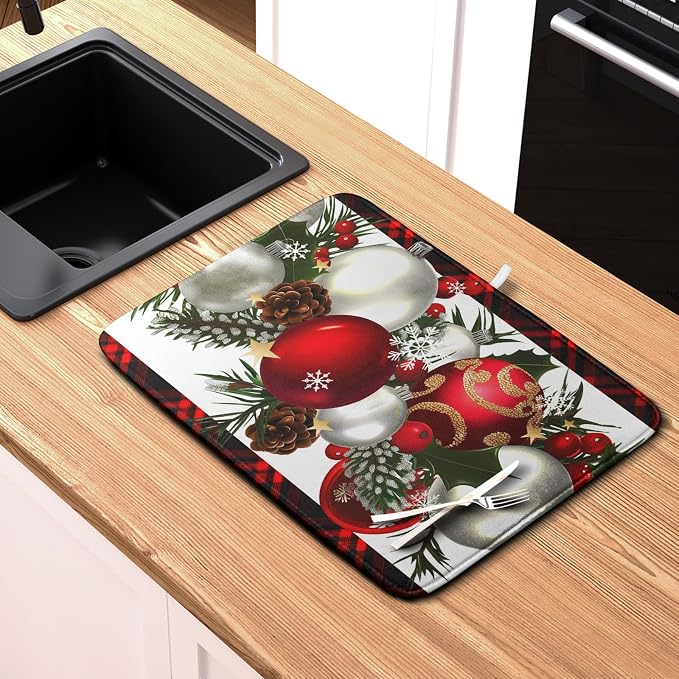 Christmas Red Buffalo Plaid Dish Drying Mat - Image 6