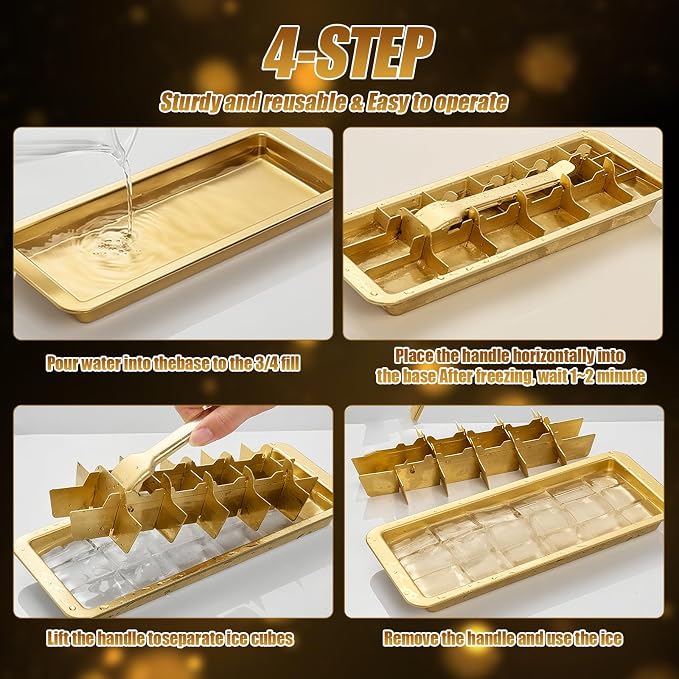 Professional Ice Cube Tray Gold-color, 18-Slot Stainless Steel, Heavy Duty - Image 4