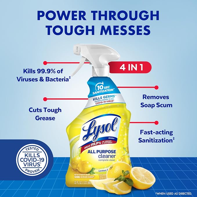 Lysol All Purpose Cleaner Spray, Kitchen & Bathroom Cleaner, Lemon Breeze Scent - Image 2