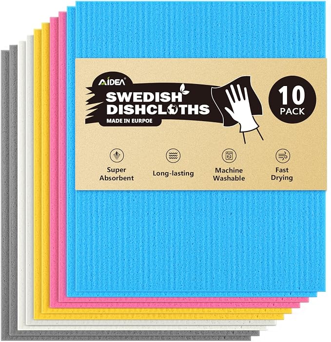 AIDEA Swedish Dishcloths for Kitchen-10PK, Absorbent Sponge Dish Cloth by AIDEAHOME