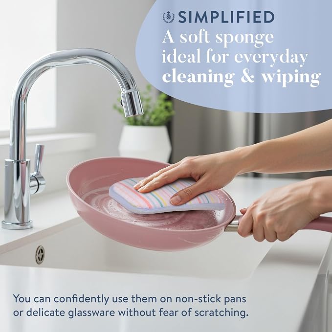 Simplified 5-Pack Scrub & Wipe 2-in-1 Dishwashing Sponges - Image 2
