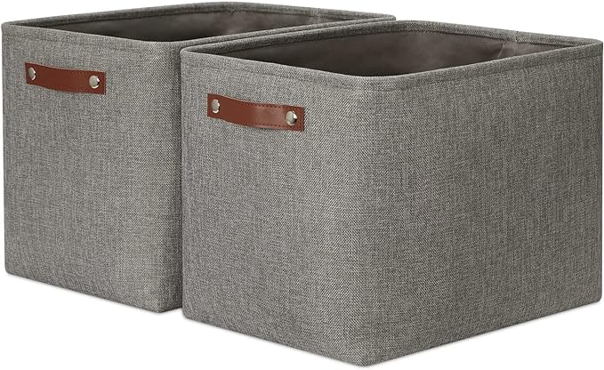 DULLEMELO Grey Storage Baskets for Organizing 2 Pack 16"x12"x12" Fabric Shelf by DULLEMELO