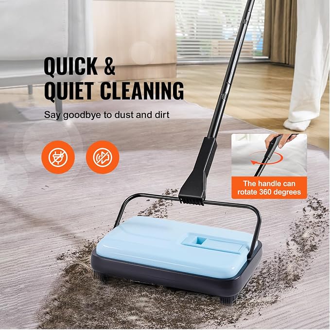 Happybuy Blue Manual Carpet Sweeper: A Compact Cleaning Powerhouse. Boasting a - Image 2