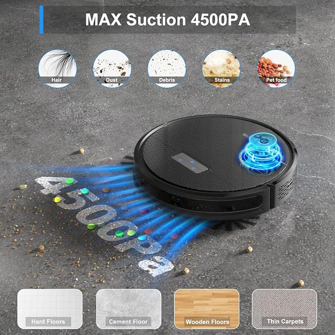 Tikom G8000 Pro Robot Vacuum and Mop Combo, 4500Pa Suction, 150Mins Max - Image 4