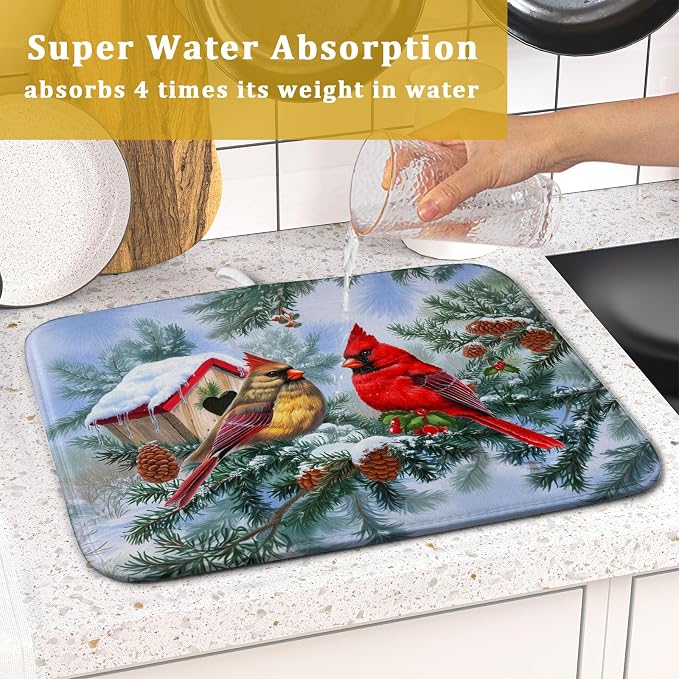Winter Red Cardinal Bird Dish Drying Mat - Image 7