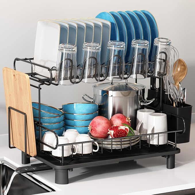 MAJALiS 2 Tier Black Large Stainless Steel Dish Drainers Drying Rack by MAJALiS