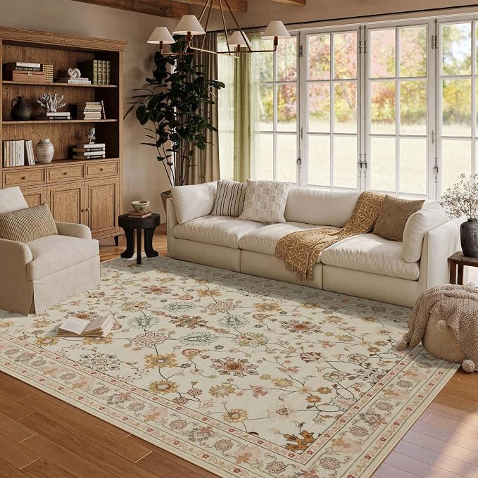 Floral Rug for Living Room Bedroom, 5x7 Washable Rug, Vintage Boho Area Rug - Image 3
