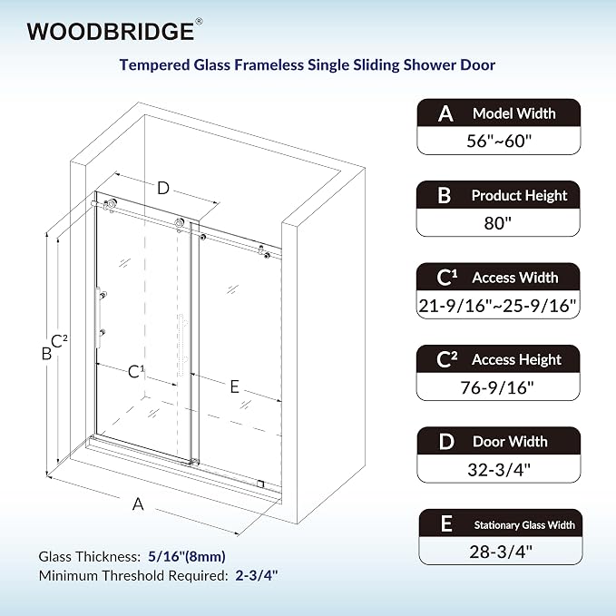 Woodbridge 56-60" W x 80" H Frameless Single Sliding Shower Door - Image 7