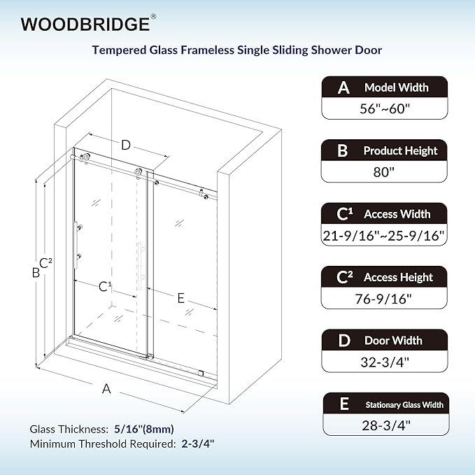 Woodbridge 56-60" W x 80" H Frameless Single Sliding Shower Door - Image 7