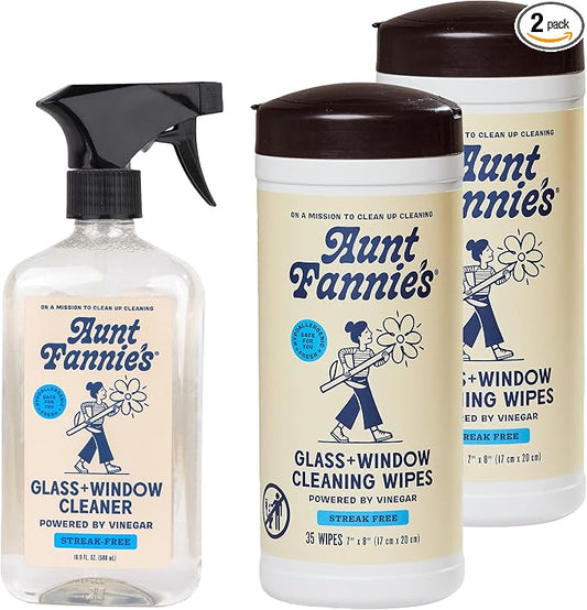 Aunt Fannie's Glass & Window Cleaning Bundle, Vinegar Spray and Wipes, Natural by AuntFannies