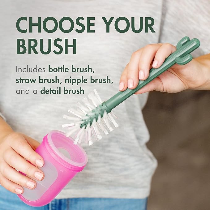 Boon Cacti Bottle Cleaning Brush Set, Terracotta, 4 Piece Set - Image 4